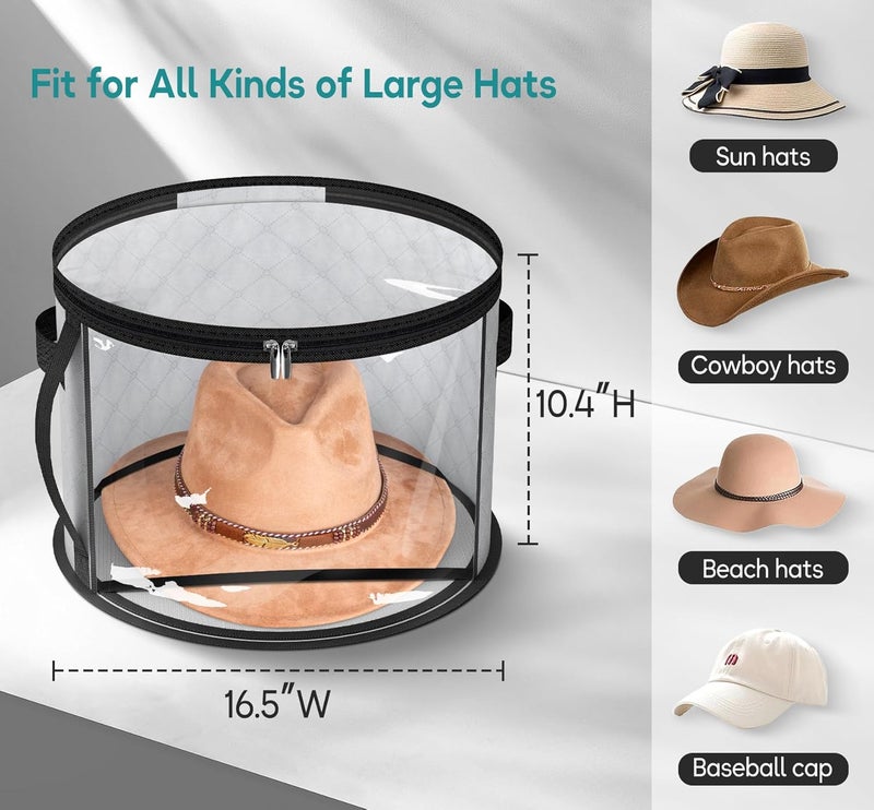 AOODA Oversized Clear Hat Storage Bag, Holds up to 7 Caps Cowboy Hat Organizer for Closet, Wide Brims Hat Case with Carrying Handles (Grey) - Image 5